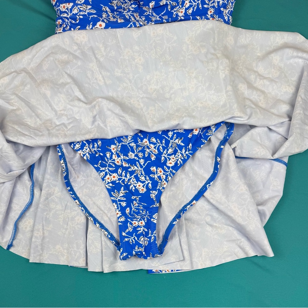 B2prity Swimdress One Piece Swimsuit Women M Blue Floral Tummy Control Skirt NWT - Picture 5 of 5